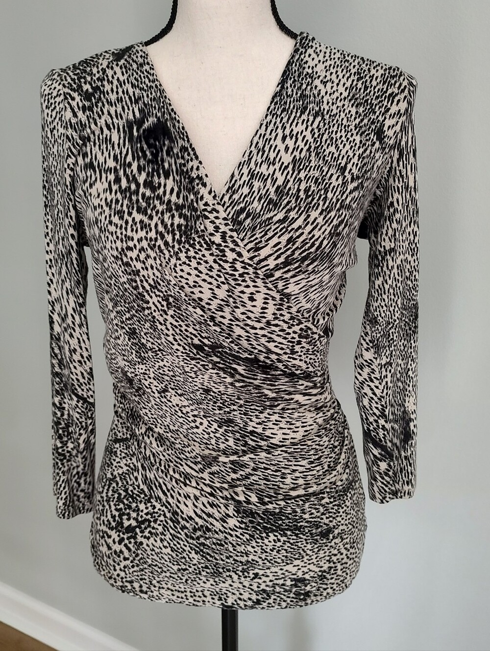 MaxMara Draped Wrap/Surplice Front Blouse Animal Print M